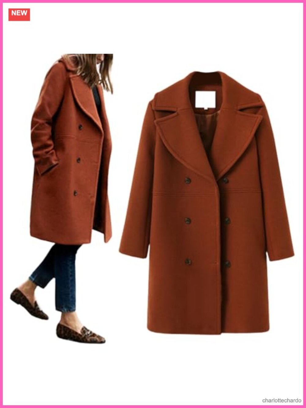Wool Blend Double Breasted Pea Coat Notch Lapel Women's Winter